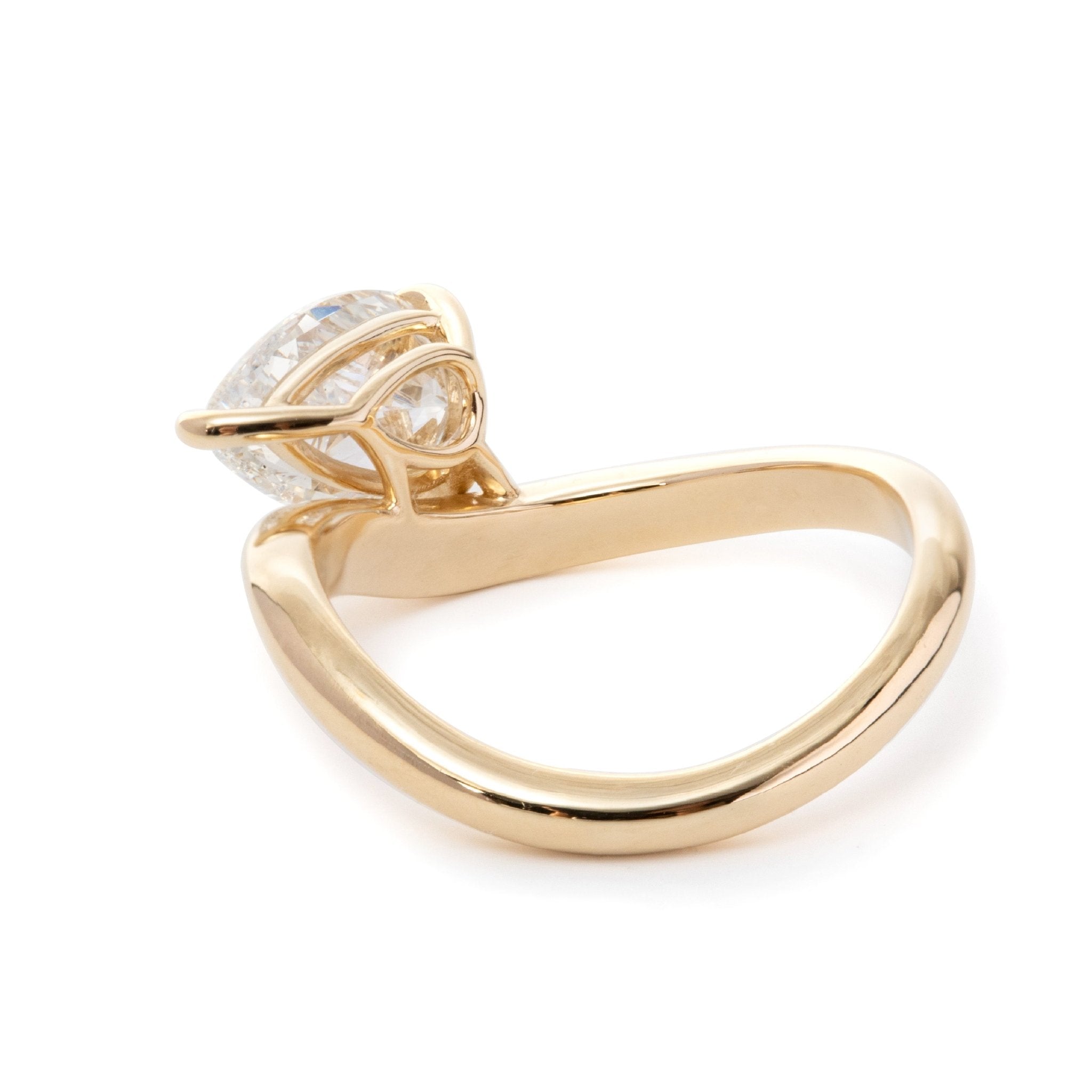 Pear-Cut Lab Diamond Solitaire Ring with East-West Wave Setting