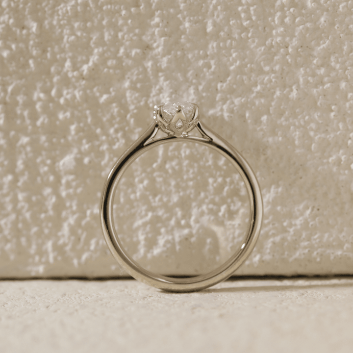 Pear-Cut Lab Diamond Solitaire Ring with Tulip Basket Cathedral Setting - FIORESE JEWELRY
