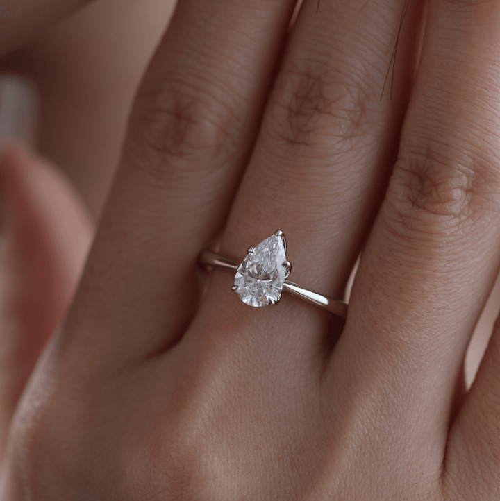 Pear-Cut Lab Diamond Solitaire Ring with Tulip Basket Cathedral Setting - FIORESE JEWELRY