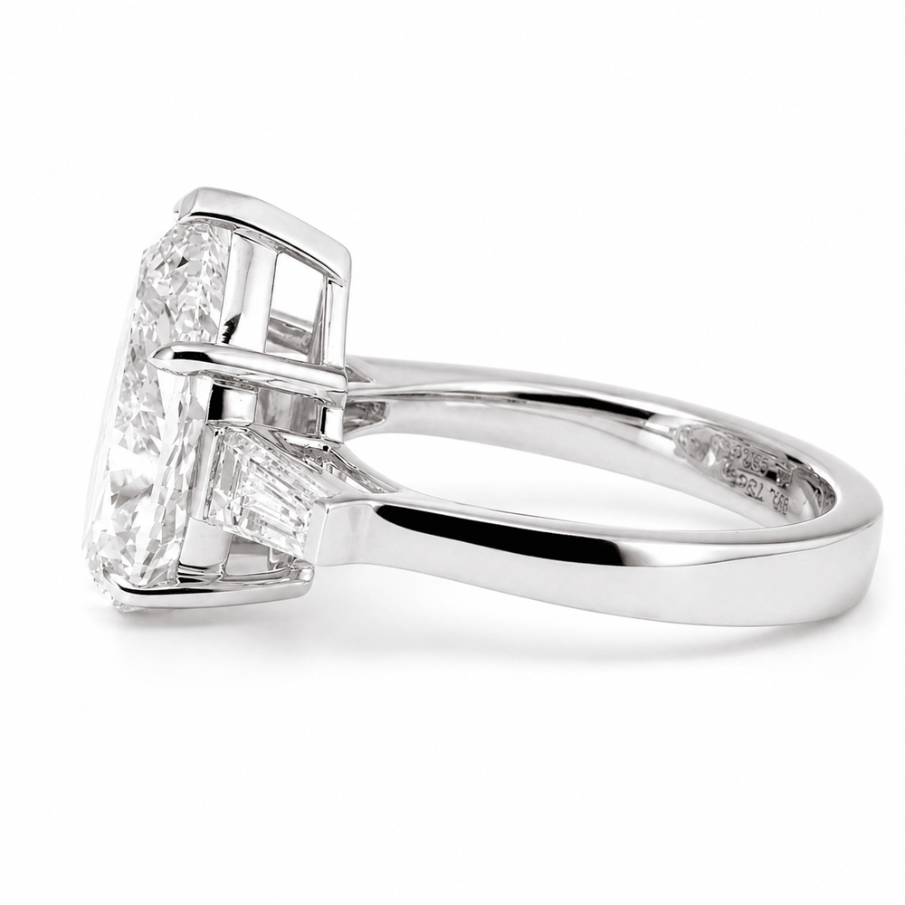 Pear Lab Diamond Three - Stone Ring with Tapered Baguette Side Stones - FIORESE JEWELRY