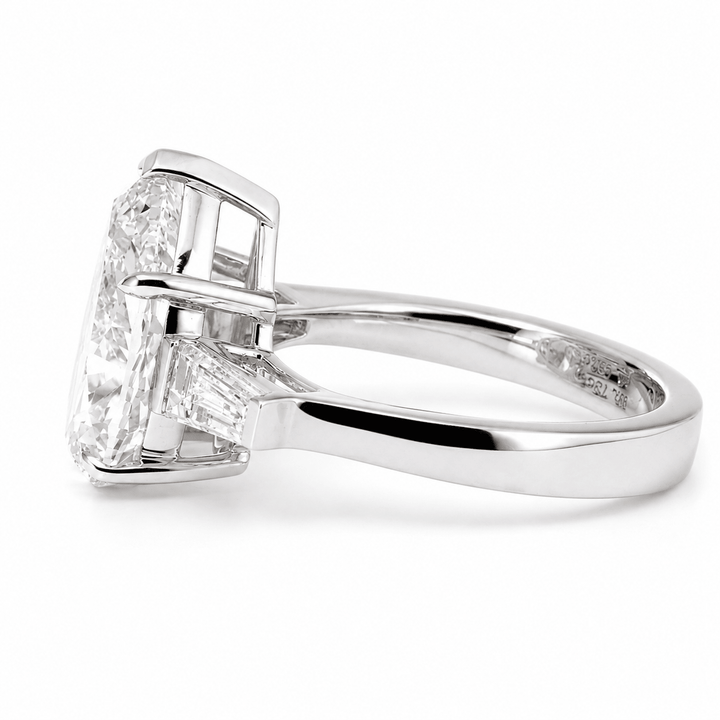 Pear Lab Diamond Three - Stone Ring with Tapered Baguette Side Stones - FIORESE JEWELRY