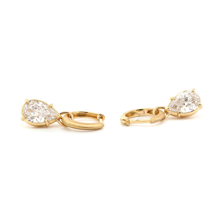 Pear Old Mine-Cut Diamond Huggie Drop Earrings - FIORESE JEWELRY