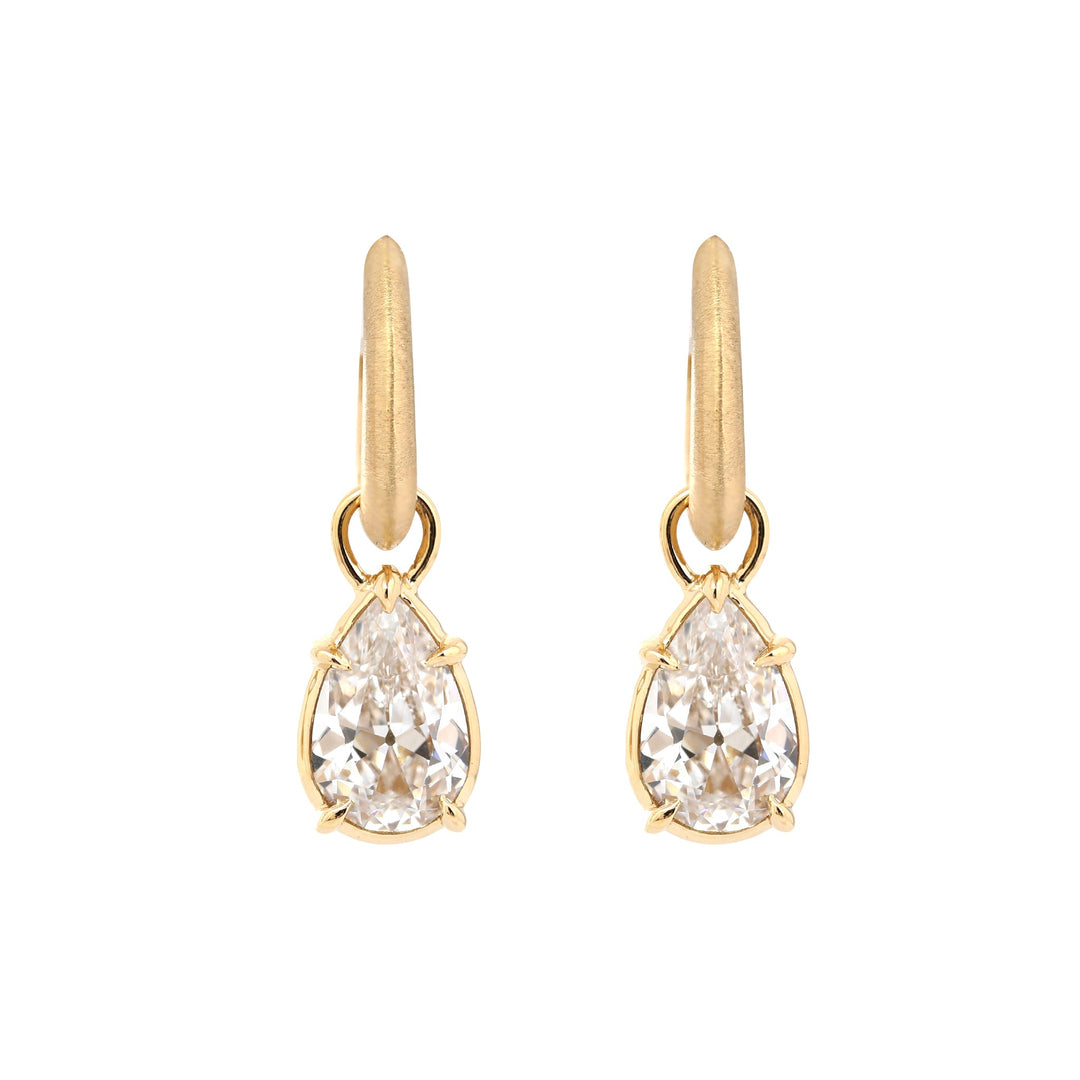 Pear Old Mine-Cut Diamond Huggie Drop Earrings - FIORESE JEWELRY