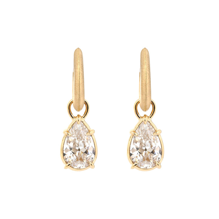 Pear Old Mine-Cut Diamond Huggie Drop Earrings - FIORESE JEWELRY