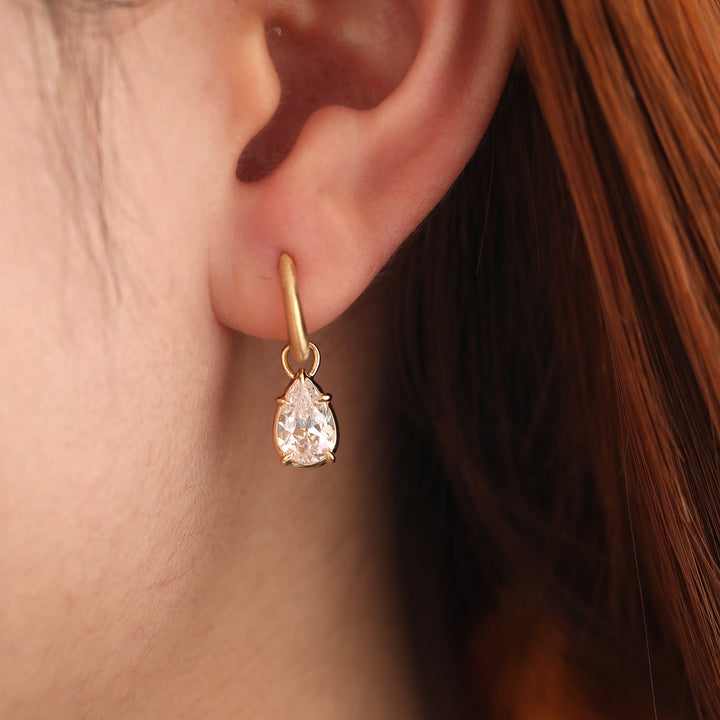 Pear Old Mine-Cut Diamond Huggie Drop Earrings - FIORESE JEWELRY