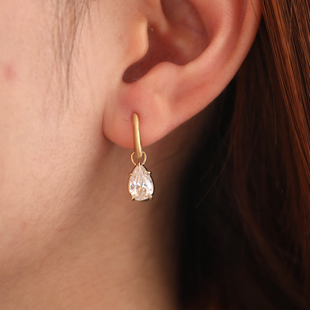 Pear Old Mine-Cut Diamond Huggie Drop Earrings - FIORESE JEWELRY