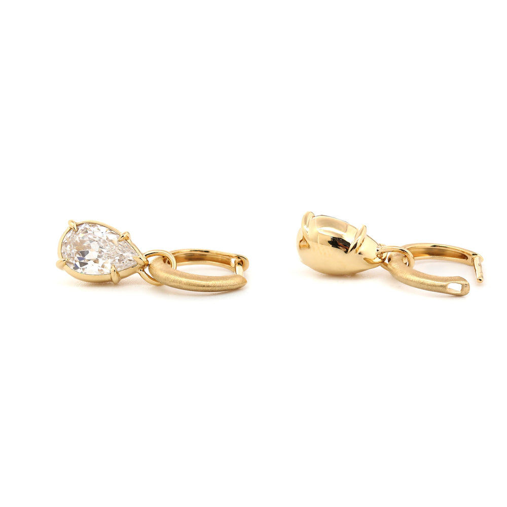 Pear Old Mine-Cut Diamond Huggie Drop Earrings - FIORESE JEWELRY