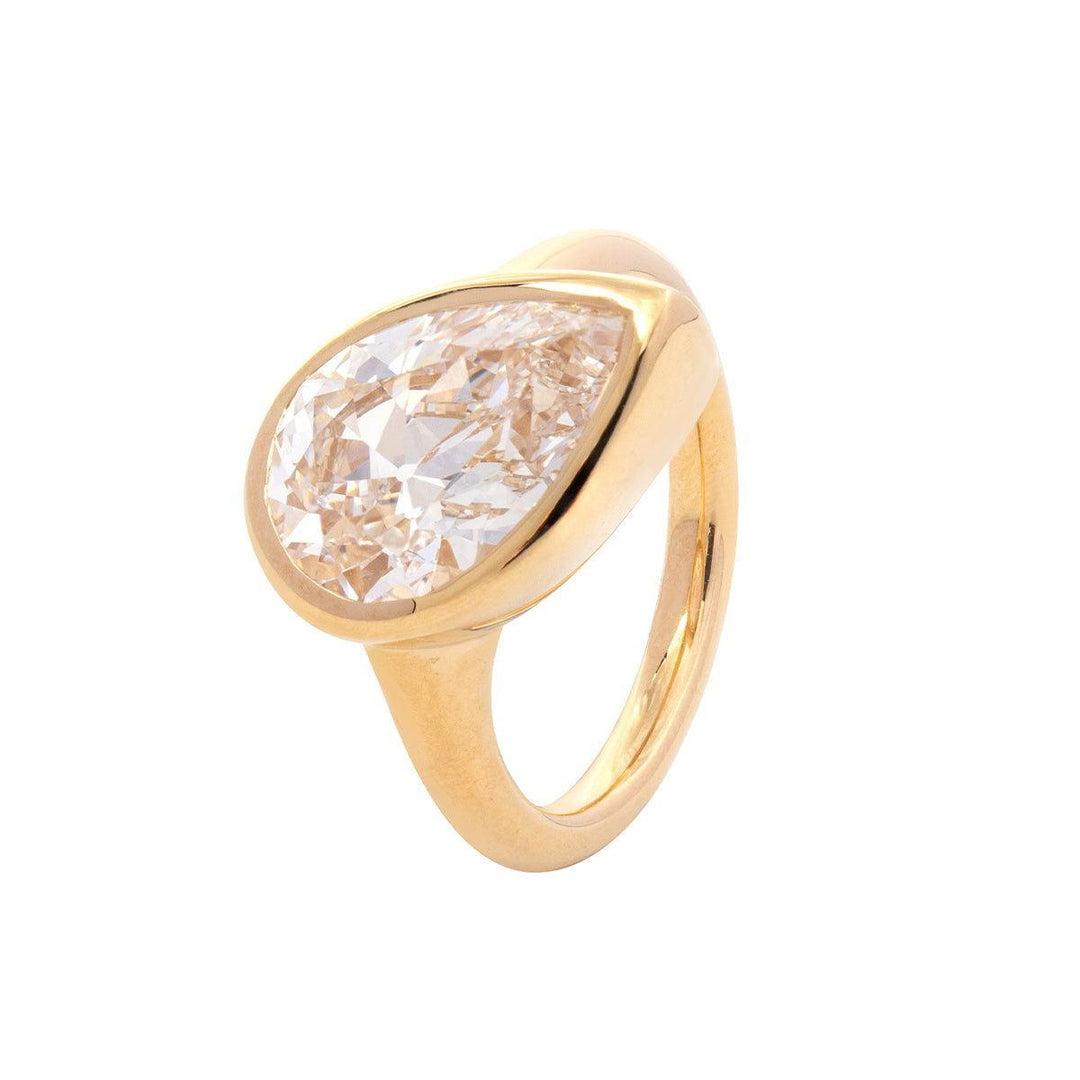 Pear Old Mine Cut Lab Diamond Bezel Bridal Set — Engagement Ring with Wavy Matching Band - FIORESE JEWELRY