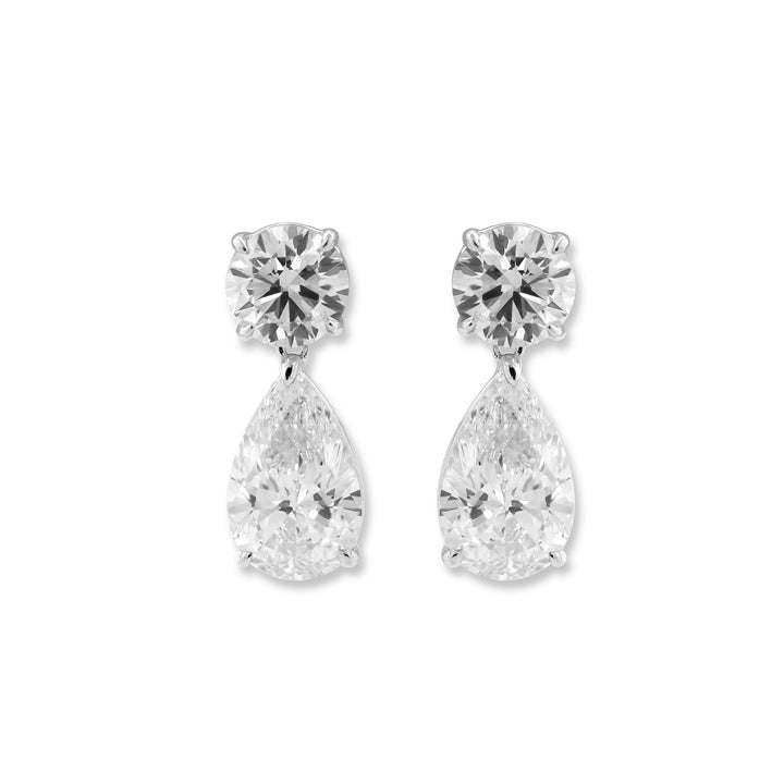 Pear &amp; Round Lab Diamond Dangle Stud Earrings - FIORESE JEWELRY