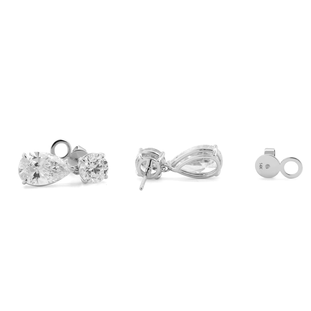 Pear &amp; Round Lab Diamond Dangle Stud Earrings - FIORESE JEWELRY