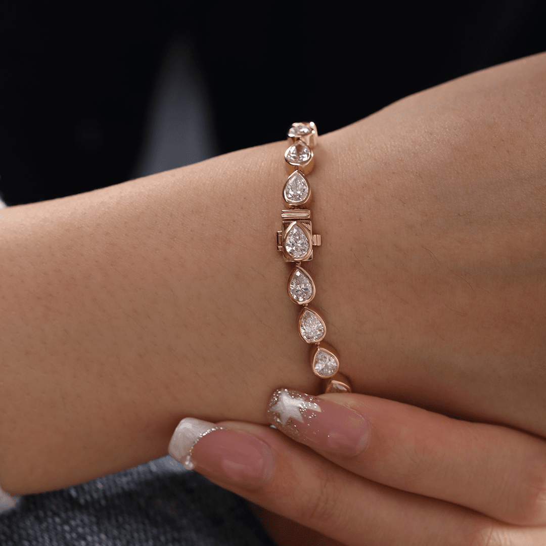 Pear - Shaped Lab Diamond Bezel - Set Tennis Bracelet with Box Clasp - FIORESE JEWELRY