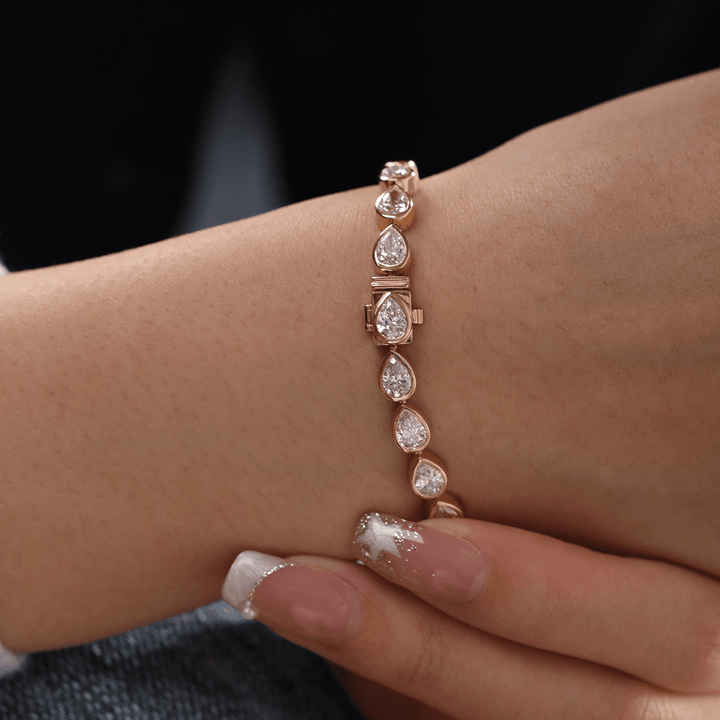 Pear - Shaped Lab Diamond Bezel - Set Tennis Bracelet with Box Clasp - FIORESE JEWELRY