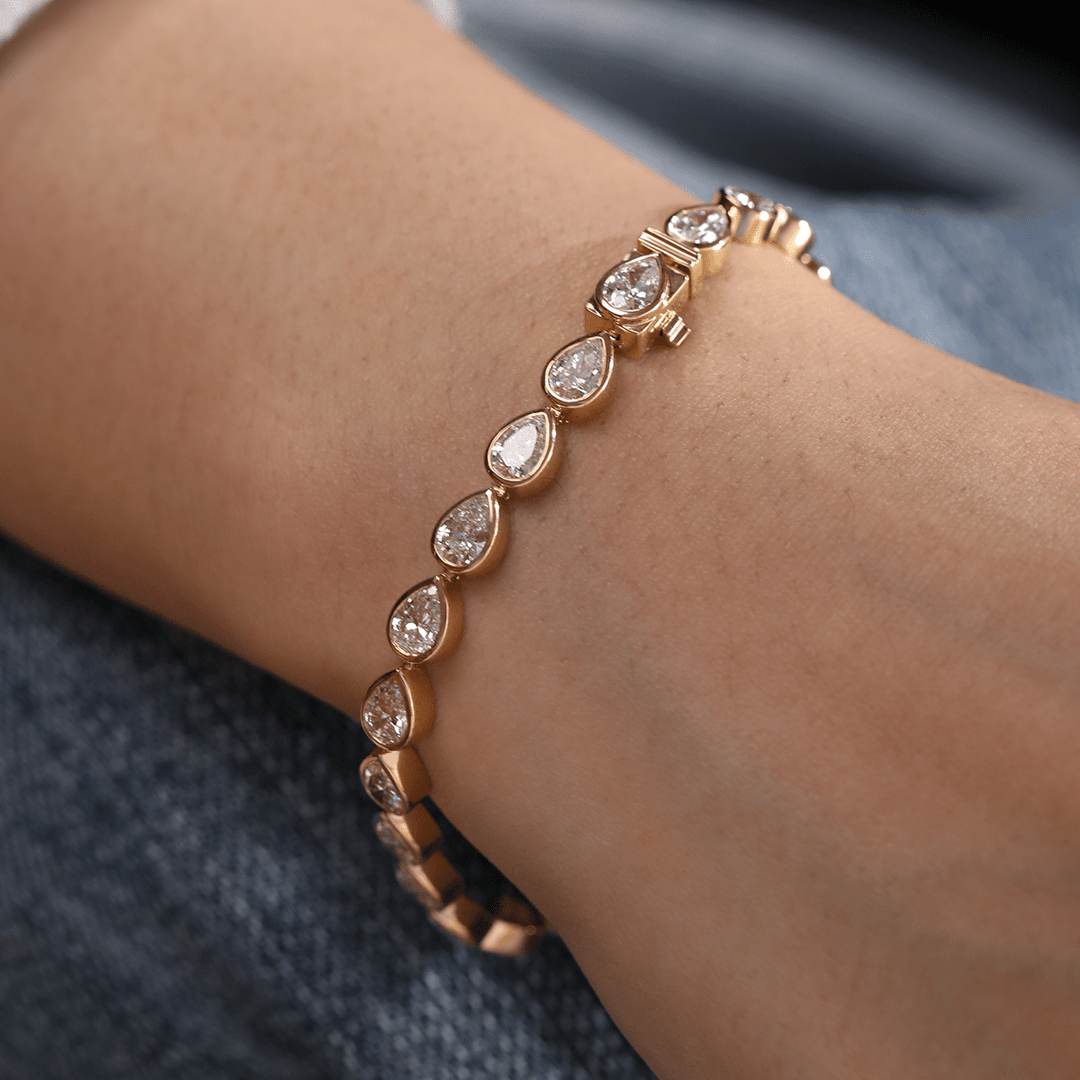 Pear - Shaped Lab Diamond Bezel - Set Tennis Bracelet with Box Clasp - FIORESE JEWELRY