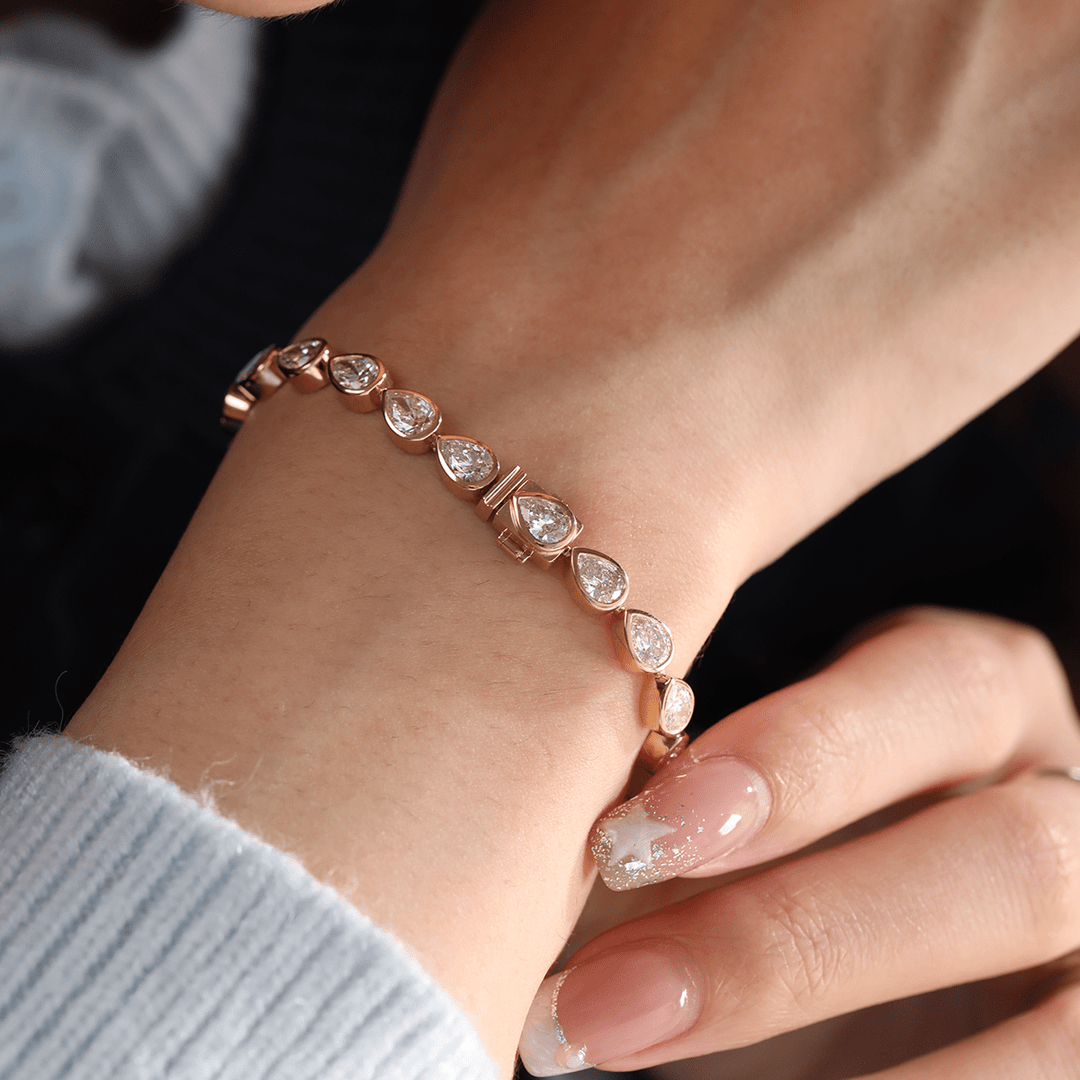 Pear - Shaped Lab Diamond Bezel - Set Tennis Bracelet with Box Clasp - FIORESE JEWELRY