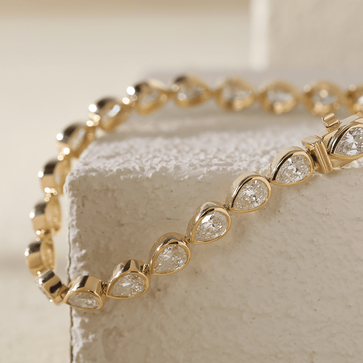 Pear - Shaped Lab Diamond Bezel - Set Tennis Bracelet with Box Clasp - FIORESE JEWELRY