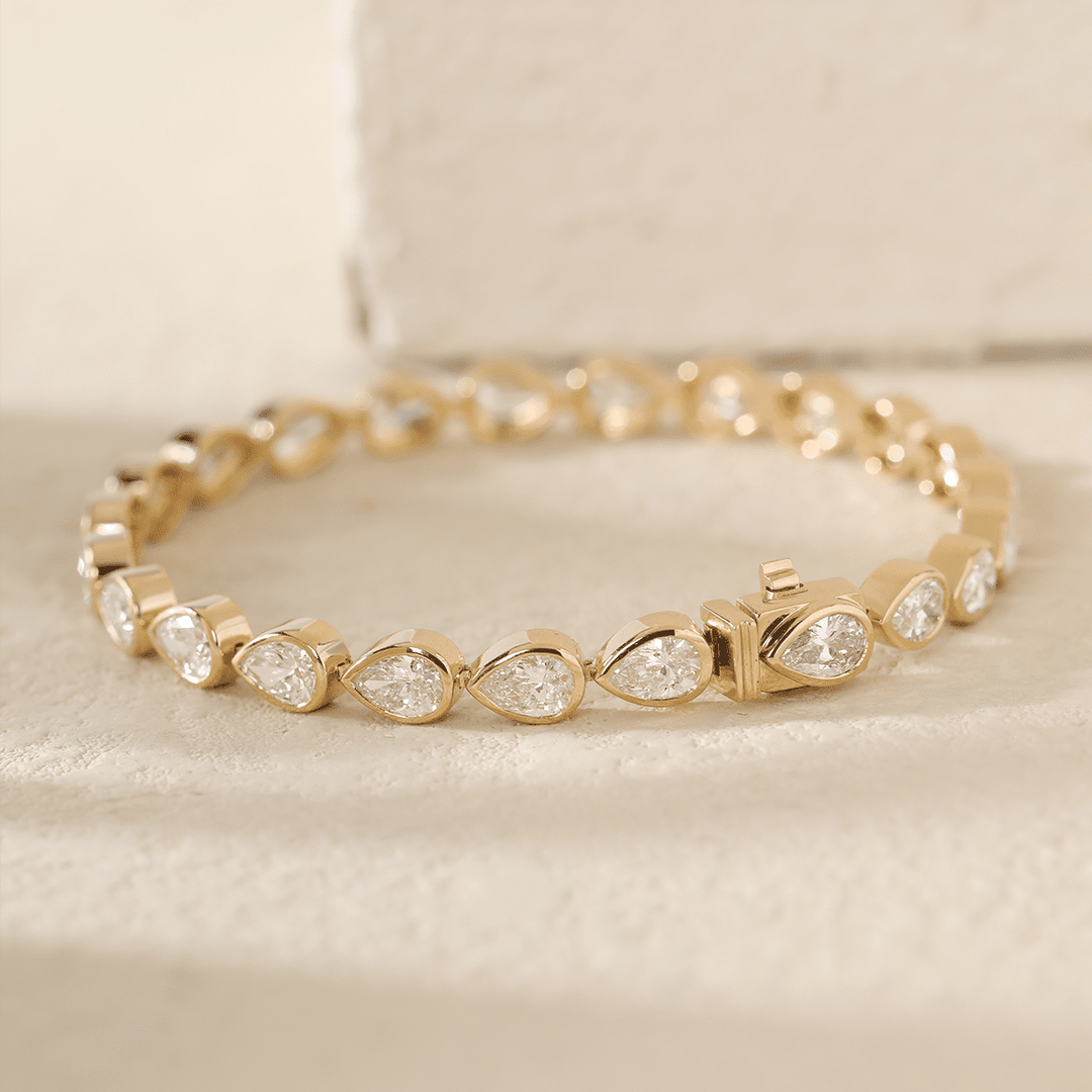 Pear - Shaped Lab Diamond Bezel - Set Tennis Bracelet with Box Clasp - FIORESE JEWELRY