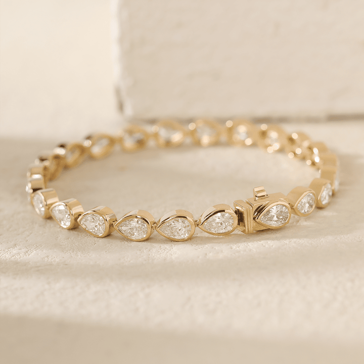 Pear - Shaped Lab Diamond Bezel - Set Tennis Bracelet with Box Clasp - FIORESE JEWELRY