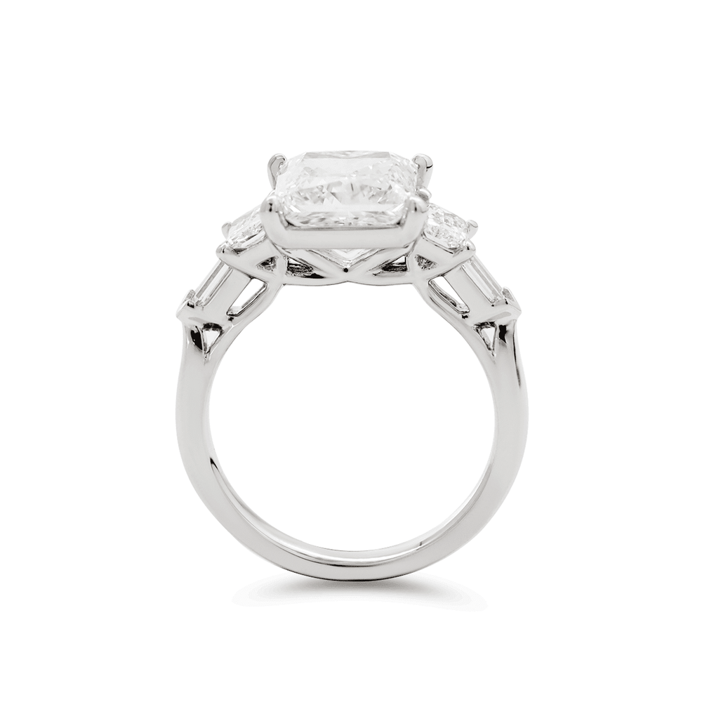 Platinum 2.5ct Princess Cut Lab Diamond 5 Stone Engagement Ring with Radiant Cut and Bullet Cut Side - stones - FIORESE JEWELRY