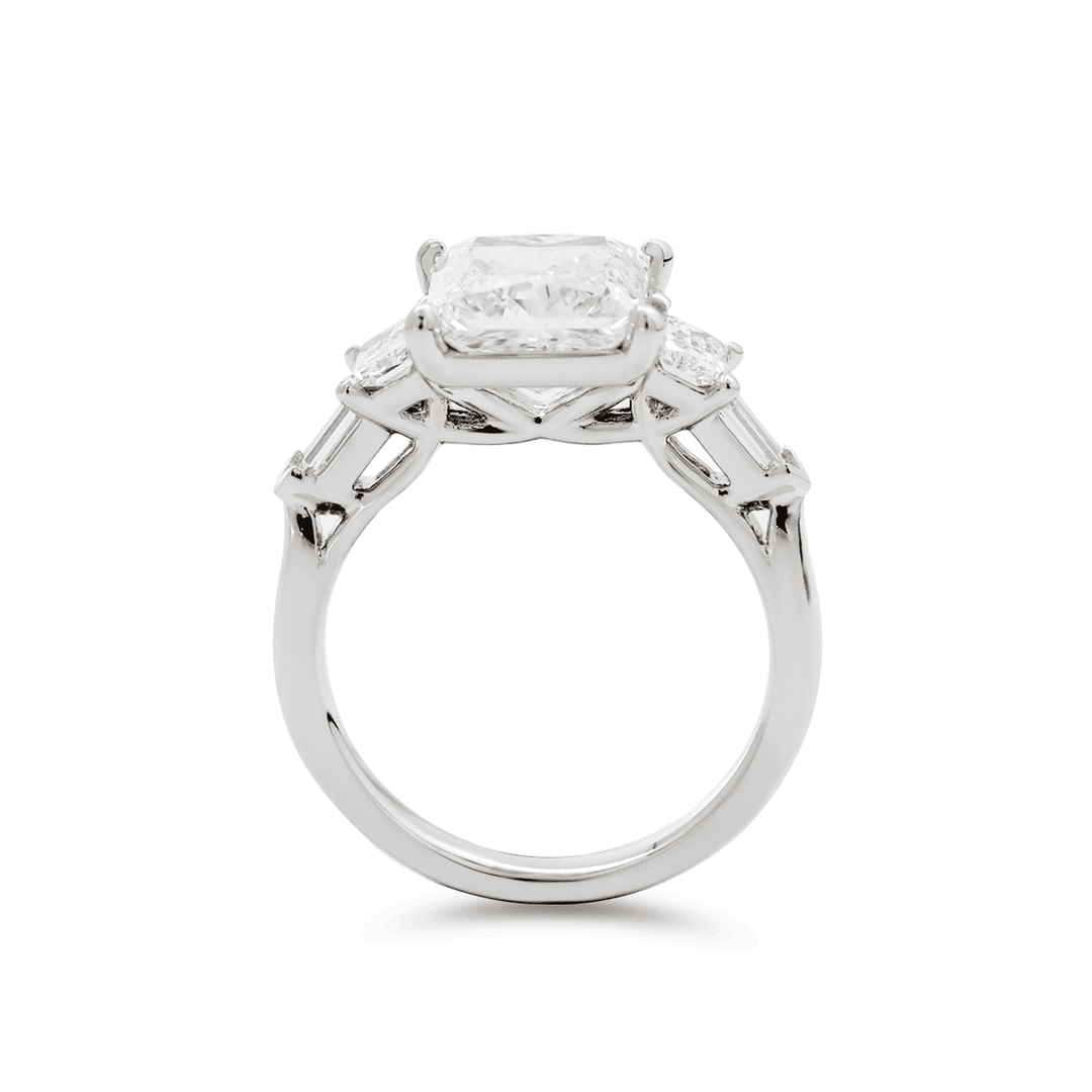 Platinum 2.5ct Princess Cut Lab Diamond 5 Stone Engagement Ring with Radiant Cut and Bullet Cut Side - stones - FIORESE JEWELRY