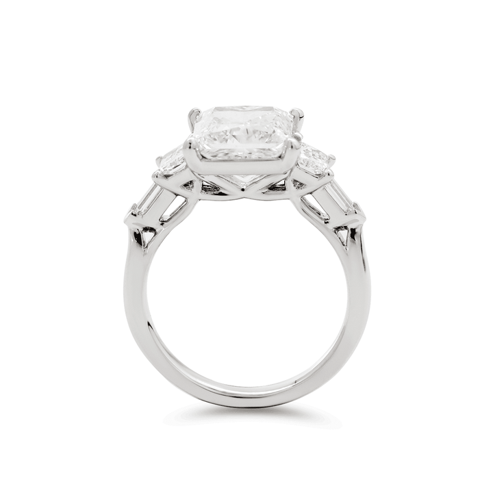 Platinum 2.5ct Princess Cut Lab Diamond 5 Stone Engagement Ring with Radiant Cut and Bullet Cut Side - stones - FIORESE JEWELRY