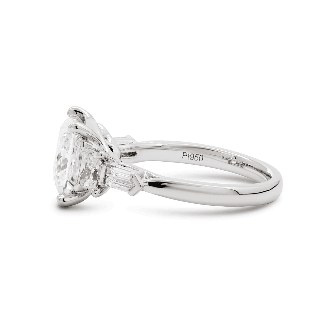 Platinum 2.5ct Princess Cut Lab Diamond 5 Stone Engagement Ring with Radiant Cut and Bullet Cut Side - stones - FIORESE JEWELRY