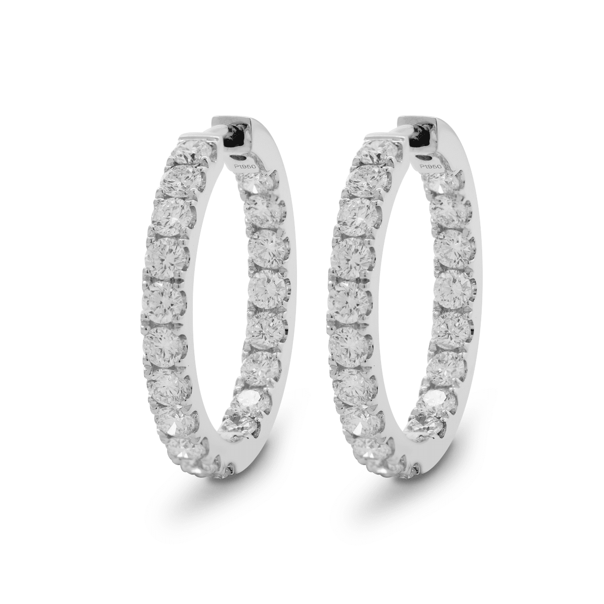Platinum 3.2 ct tw Round Cut Diamond Hoop Earrings - FIORESE JEWELRY