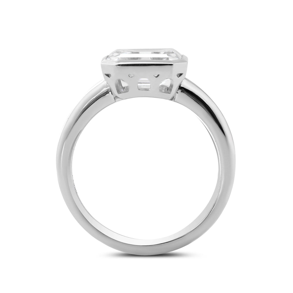Platinum 3ct Antique Emerald Cut Lab Diamond Bezel Basket Solitaire Ring - FIORESE JEWELRY