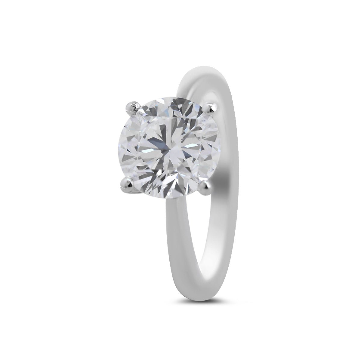 Platinum 3ct Round Lab Diamond 4 Round Prong Basket Solitaire Ring with Tapered Band Design