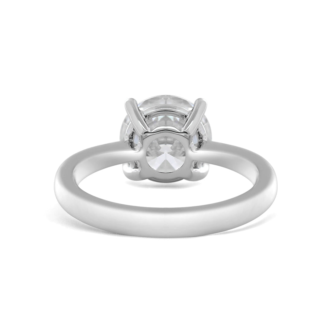 Platinum 3ct Round Lab Diamond 4 Round Prong Basket Solitaire Ring with Tapered Band Design - FIORESE JEWELRY