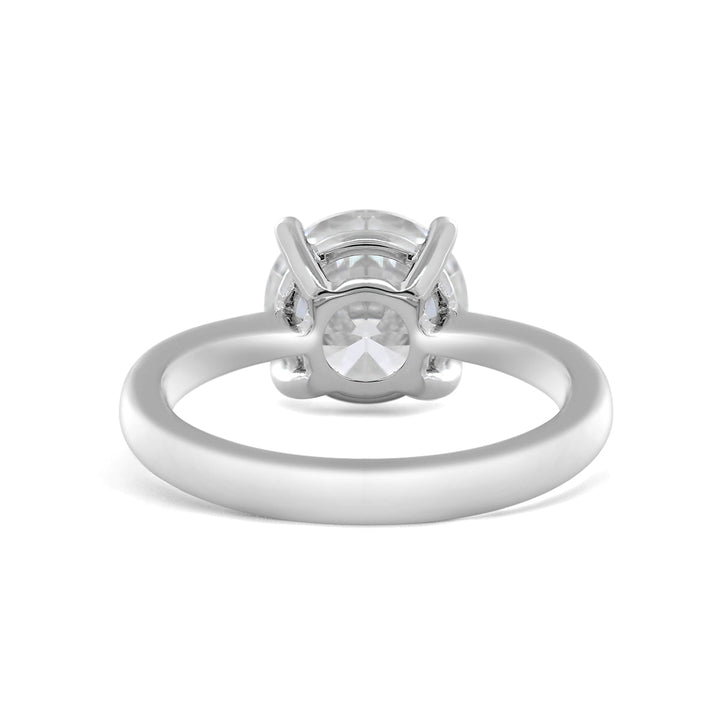 Platinum 3ct Round Lab Diamond 4 Round Prong Basket Solitaire Ring with Tapered Band Design - FIORESE JEWELRY