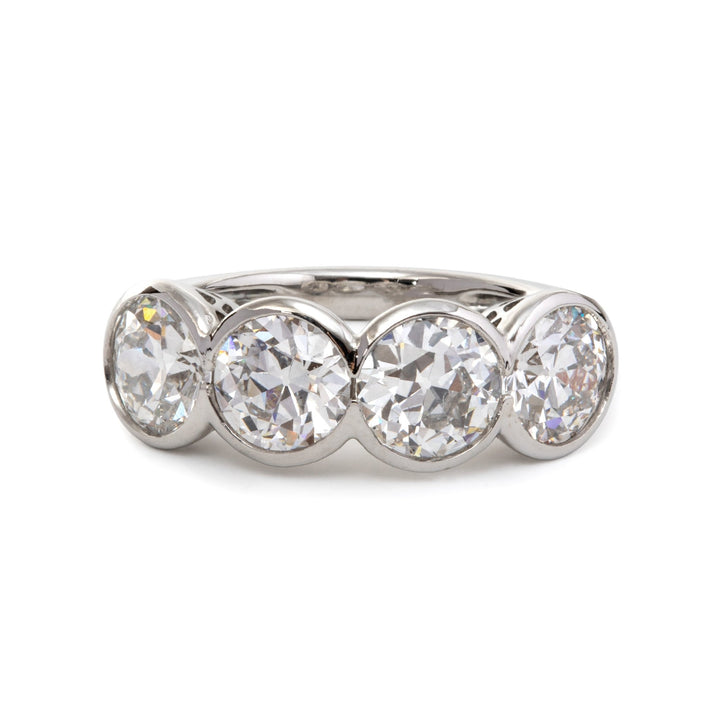 Platinum 4 ct tw Old European Cut Lab Diamond 4 - stone Bezel Ring - FIORESE JEWELRY
