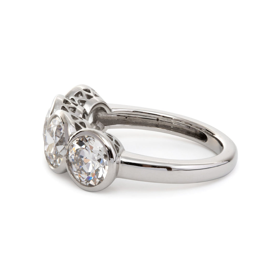 Platinum 4 ct tw Old European Cut Lab Diamond 4 - stone Bezel Ring - FIORESE JEWELRY