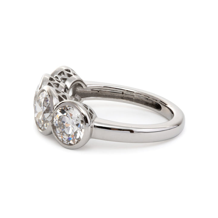 Platinum 4 ct tw Old European Cut Lab Diamond 4 - stone Bezel Ring - FIORESE JEWELRY