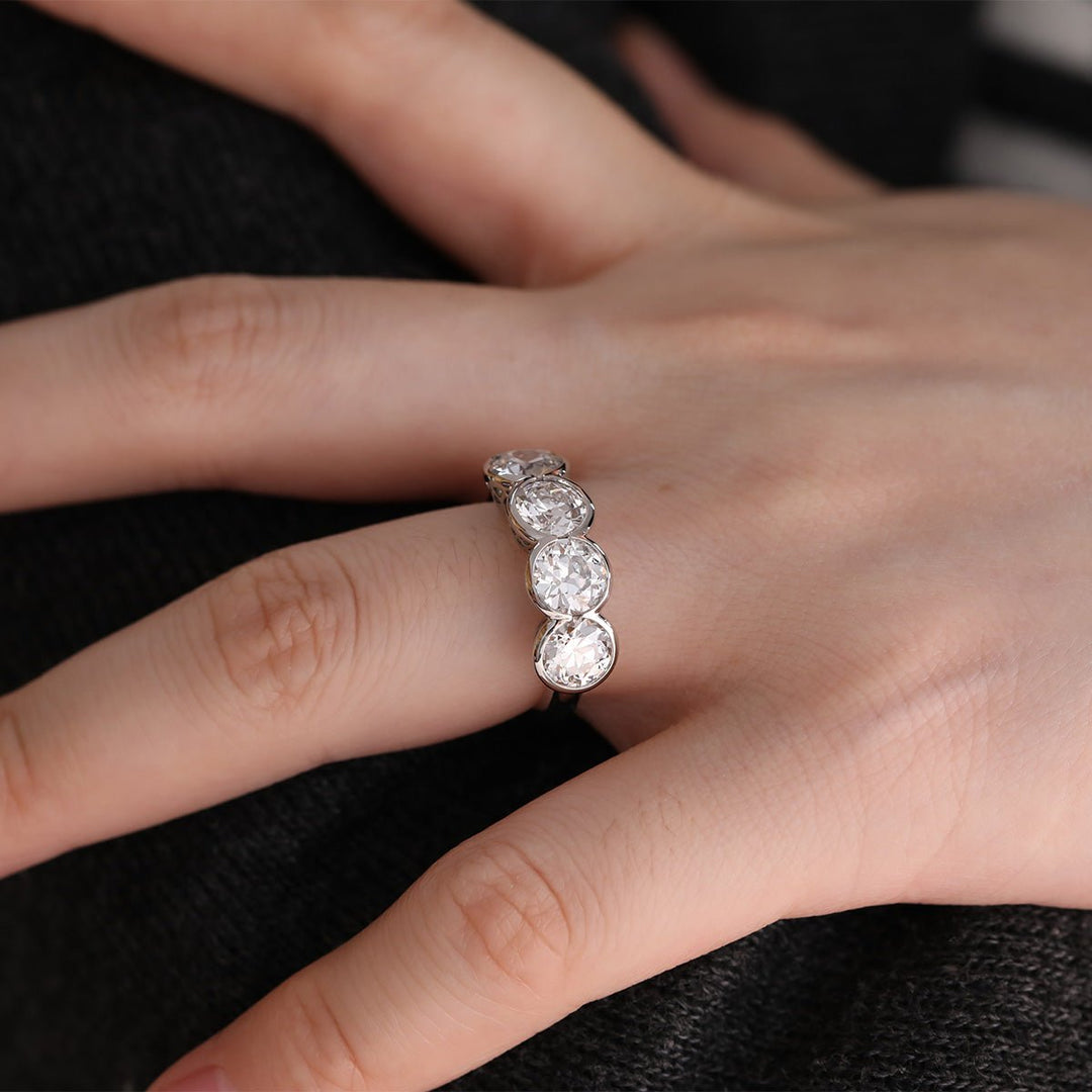 Platinum 4 ct tw Old European Cut Lab Diamond 4 - stone Bezel Ring - FIORESE JEWELRY