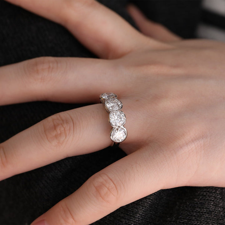 Platinum 4 ct tw Old European Cut Lab Diamond 4 - stone Bezel Ring - FIORESE JEWELRY