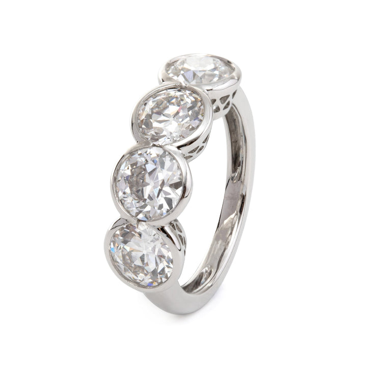 Platinum 4 ct tw Old European Cut Lab Diamond 4 - stone Bezel Ring - FIORESE JEWELRY
