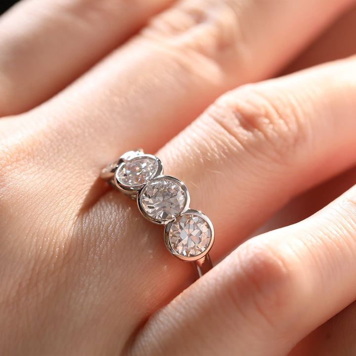 Platinum 4 ct tw Old European Cut Lab Diamond 4 - stone Bezel Ring - FIORESE JEWELRY