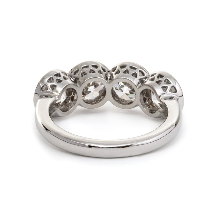 Platinum 4 ct tw Old European Cut Lab Diamond 4 - stone Bezel Ring - FIORESE JEWELRY