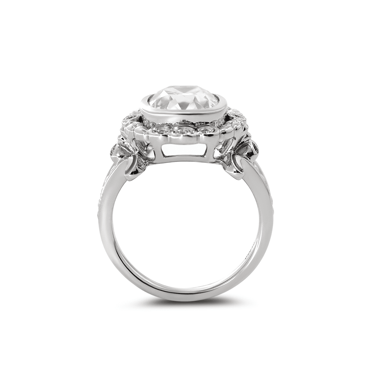 Platinum 4.5ct Elongated Lab Diamond Antique-inspired Ring