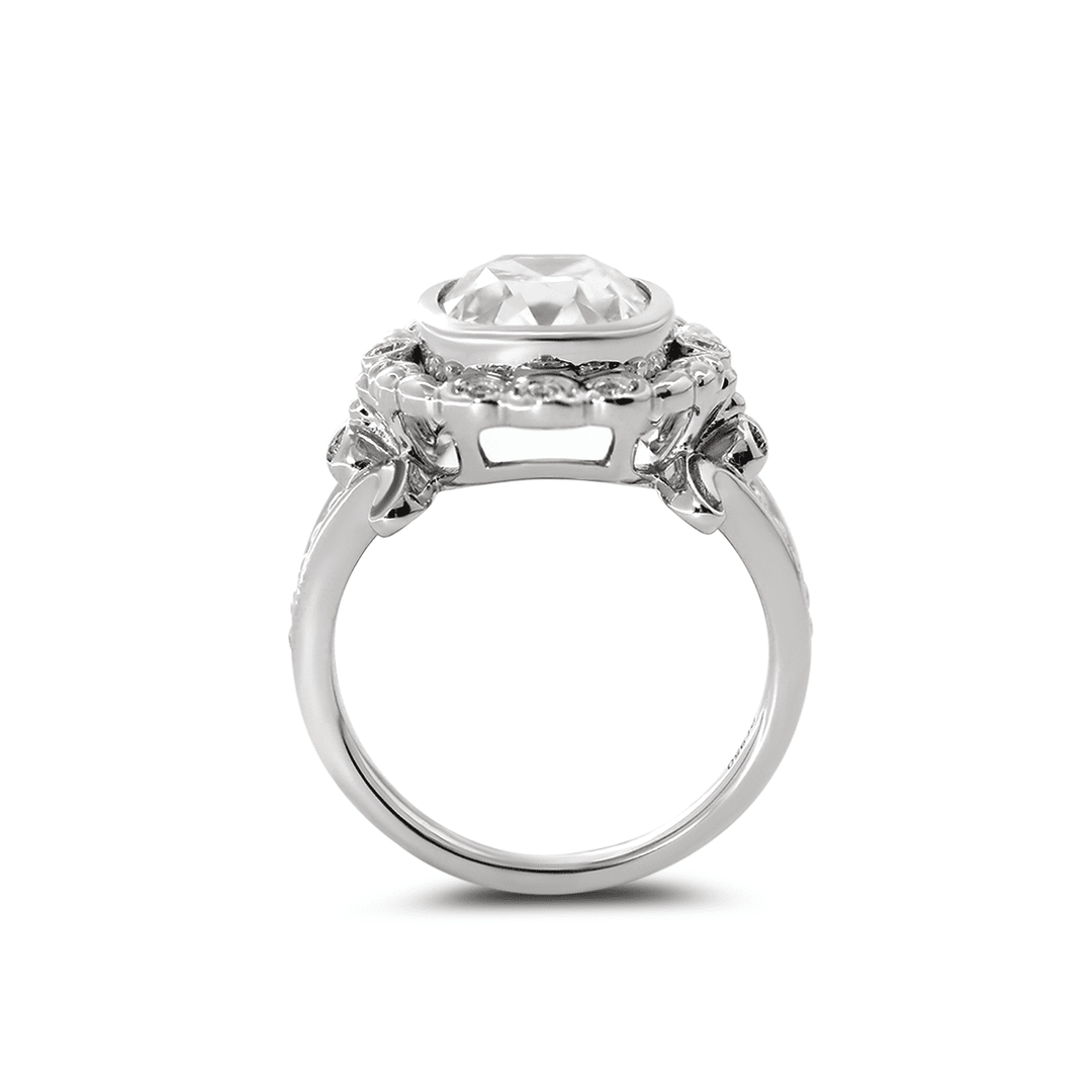 Platinum 4.5ct Elongated Lab Diamond Antique - inspired Ring - FIORESE JEWELRY