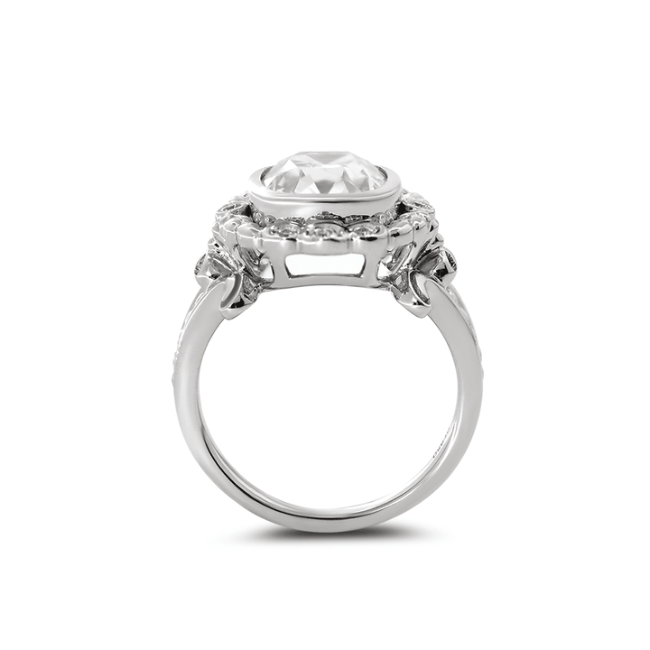 Platinum 4.5ct Elongated Lab Diamond Antique - inspired Ring - FIORESE JEWELRY