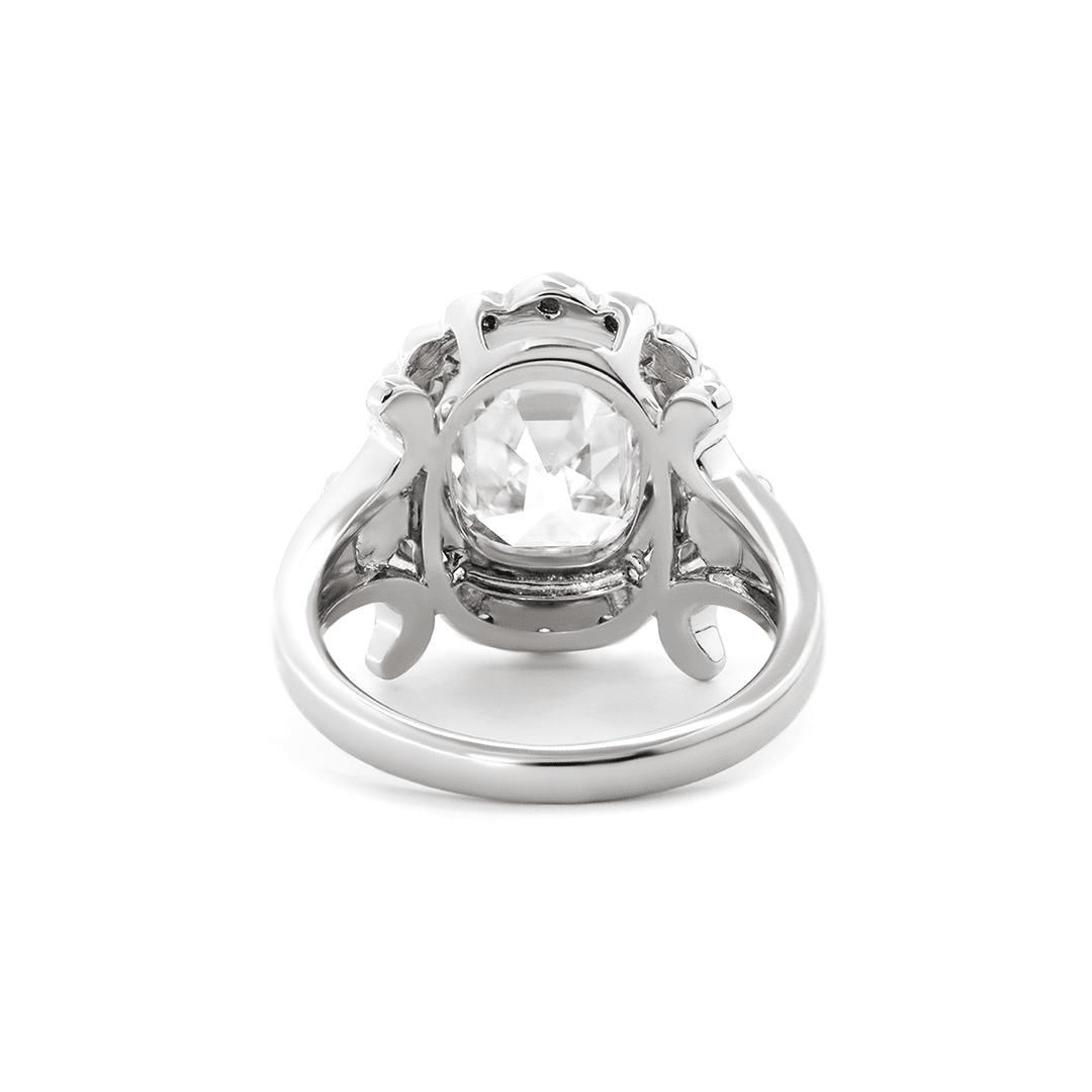 Platinum 4.5ct Elongated Lab Diamond Antique - inspired Ring - FIORESE JEWELRY