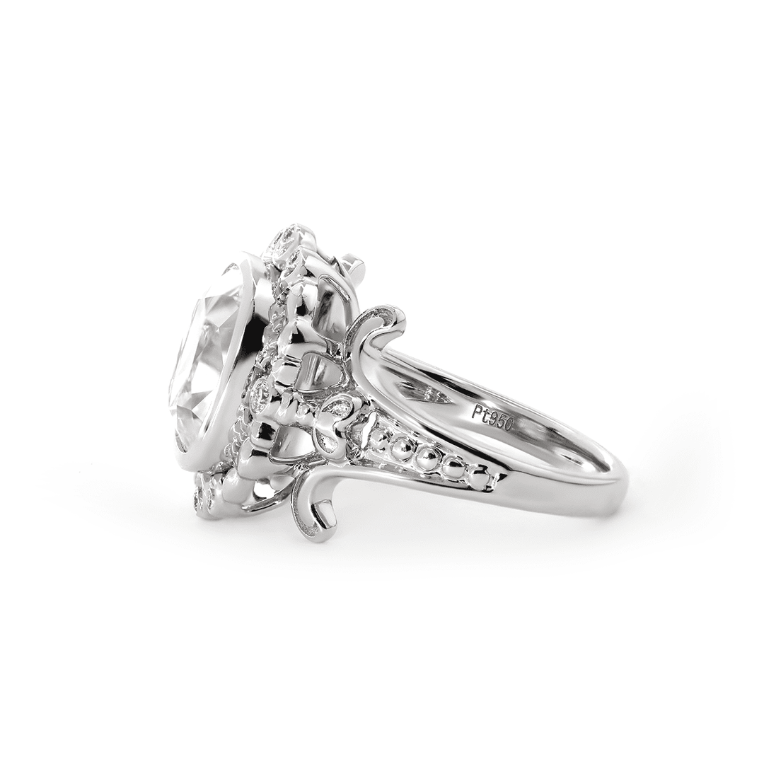 Platinum 4.5ct Elongated Lab Diamond Antique - inspired Ring - FIORESE JEWELRY