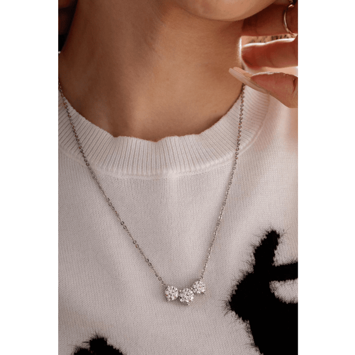 Platinum 5 ct tw Round Brilliant Cut Lab Diamond Three Stone Pendant Necklace - FIORESE JEWELRY