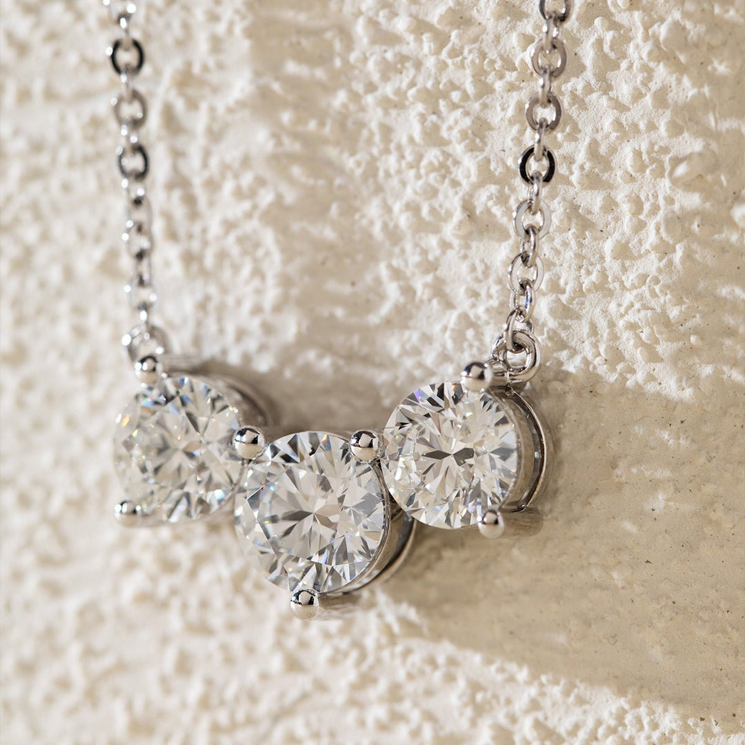 Platinum 5 ct tw Round Brilliant Cut Lab Diamond Three Stone Pendant Necklace - FIORESE JEWELRY