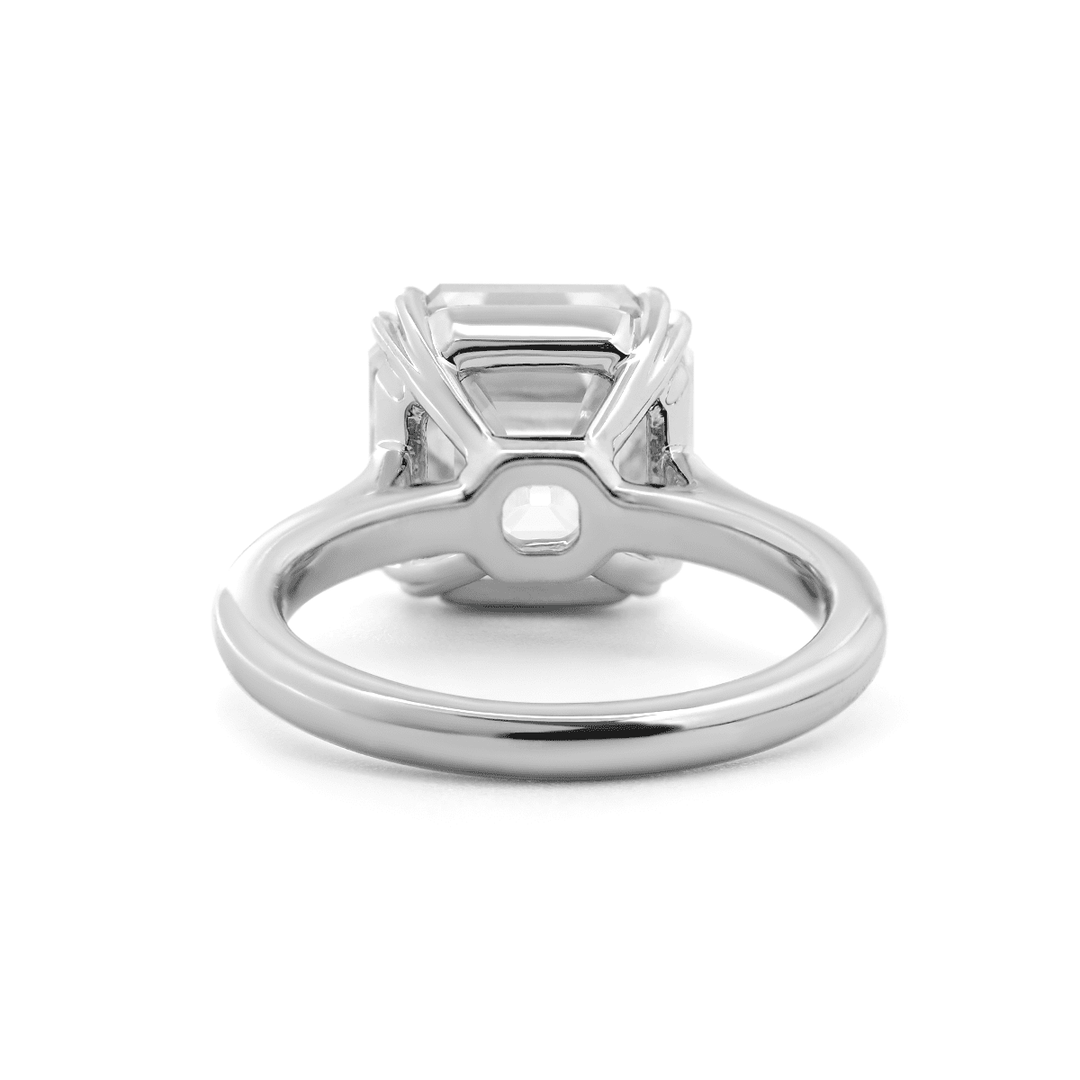 Platinum 5ct Antique Asscher Cut Lab Diamond Double Claw Prong Basket Solitaire Ring - FIORESE JEWELRY
