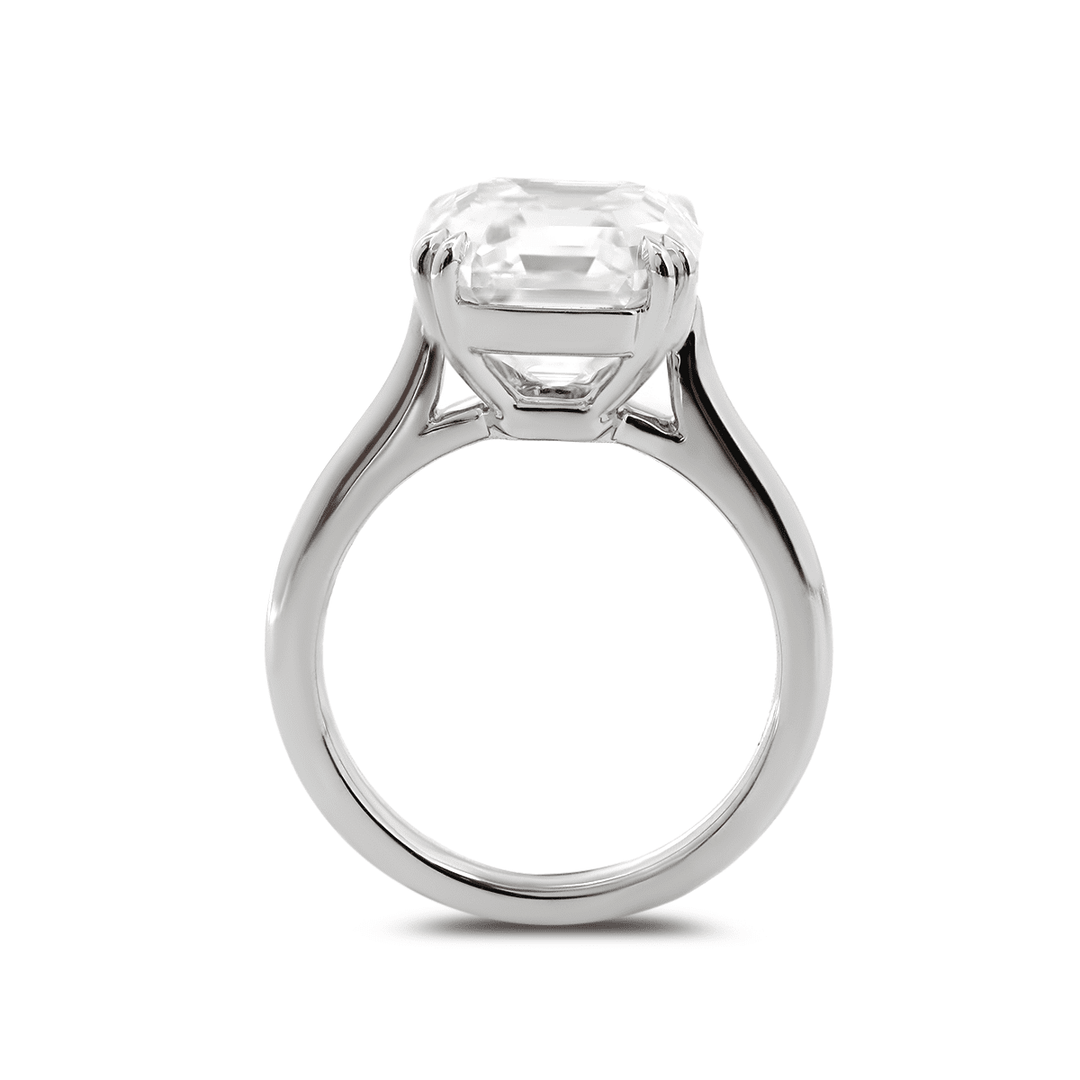 Platinum 5ct Antique Asscher Cut Lab Diamond Double Claw Prong Basket Solitaire Ring - FIORESE JEWELRY