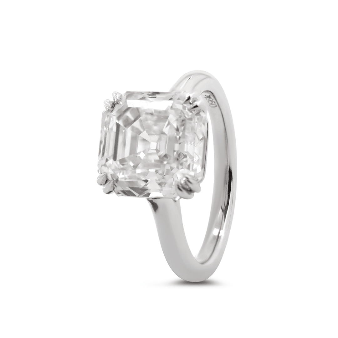 Platinum 5ct Antique Asscher Cut Lab Diamond Double Claw Prong Basket Solitaire Ring - FIORESE JEWELRY