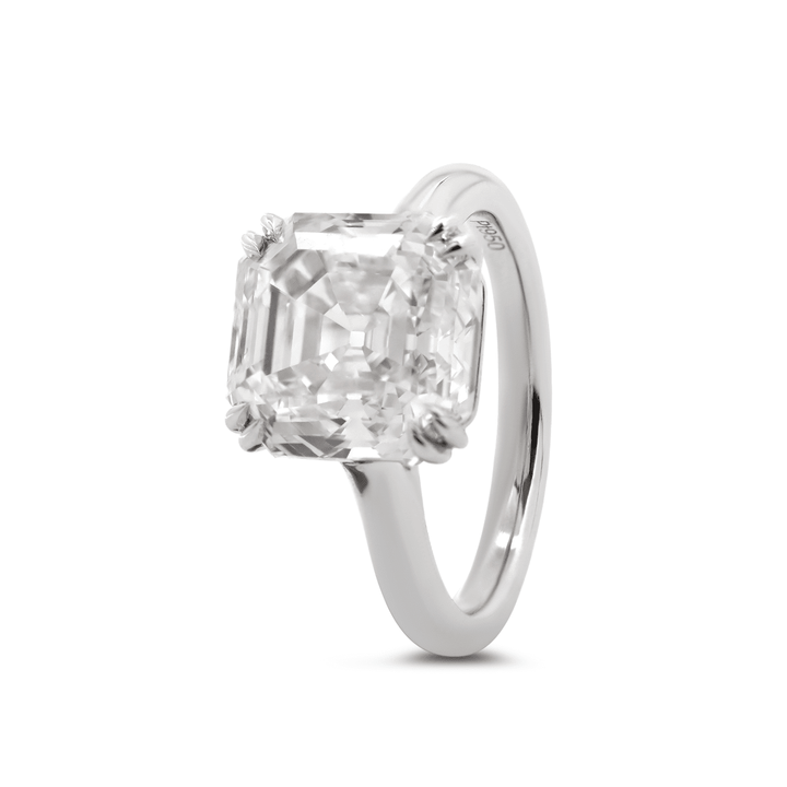 Platinum 5ct Antique Asscher Cut Lab Diamond Double Claw Prong Basket Solitaire Ring - FIORESE JEWELRY