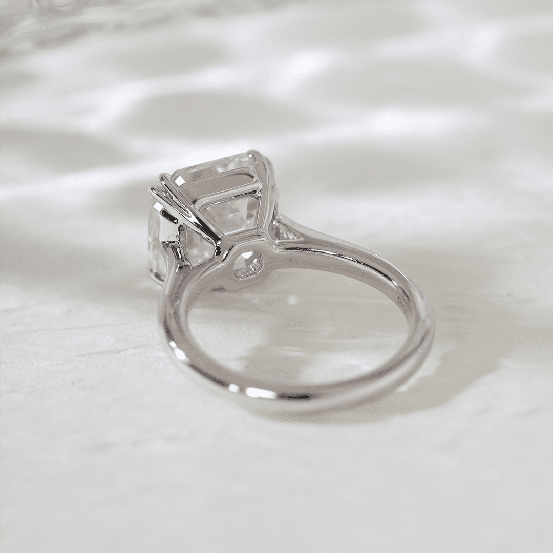 Platinum 5ct Antique Asscher Cut Lab Diamond Double Claw Prong Basket Solitaire Ring - FIORESE JEWELRY